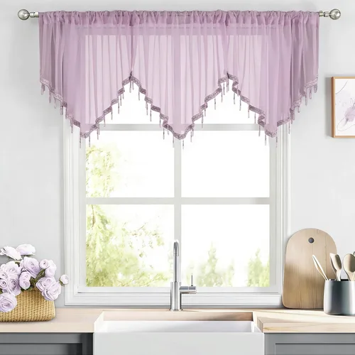 Vista 6 de WUBODTI Cortinas transparentes con cenefa con cuentas negras para ventanas, 1 unidad, cenefas de cortina semitransparentes para dormitorio y cocina