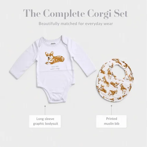 Vista 3 de Mud Pie Babero y oruga con estampado de perro Bulldog, Corgi
