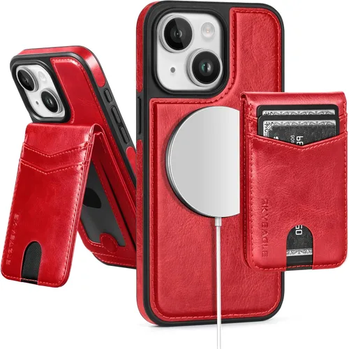 Vista 112 de SkyEagle - Funda tipo cartera compatible con MagSafe para iPhone 11, color negro Detachable Magnetic Credit Card Holder,RFID Blocking,PU