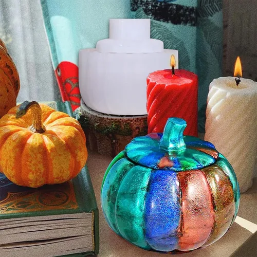 Vista 2 de Tarros de calabaza, molde de resina, caja de almacenamiento de Halloween, moldes de silicona, caja de joyería de calabaza, molde de fundición epoxi