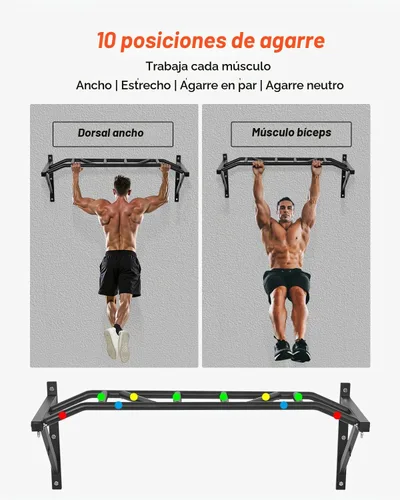 Vista 3 de VEVOR Pull Up Bar, Multi-Grip Wall Mounted Pull Ups, 50 in Width Multifunctional Chin Up Training Station, Heavy Duty Steel Upper Body Workout Bars