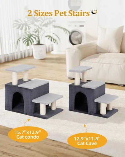 Vista 7 de Aechonow Escaleras para mascotas 3 en 1 para gatos, peldaños para perros
