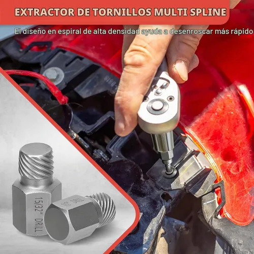 Vista 5 de Juego de 13 extractores de tornillos, cabeza hexagonal multi-estriada de fácil extracción, kit extractor de pernos para tornillos Allen dañados