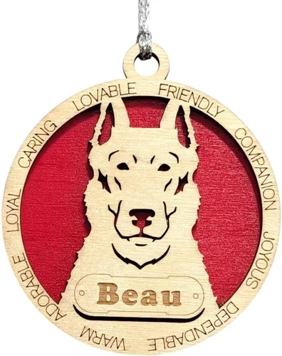 Vista 16 de Adorno de Navidad personalizado para perro Cavalier King Charles Spaniel, redondo de 3 pulgadas, madera cortada con láser de 2 capas, nombre y texto