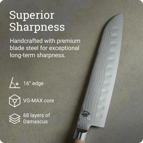 Vista 3 de Shun Cuchillo Santoku de tierra hueca rubio clásico de 8.5 pulgadas
