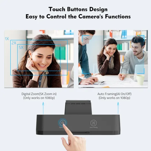 Vista 5 de TOALLIN Cámara web 4K AI con WDR, corrección automática de luz, seguimiento de IA con marco automático, enfoque automático, zoom digital ajustable