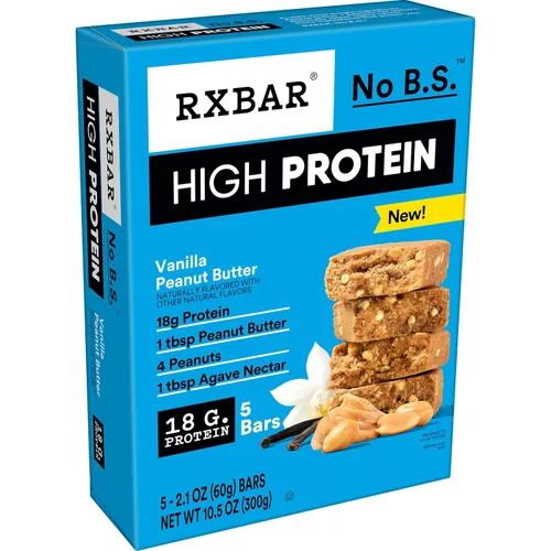 Vista 10 de RXBAR Barras altas en proteínas, 0.63 oz de proteína, sin gluten, aperitivos de proteínas, mantequilla de maní y vainilla (6 cajas, 30 barras)