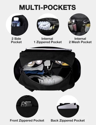 Vista 3 de Noozion Bolsa de gimnasio pequeña de 14 pulgadas para mujeres y hombres, mini bolsa de lona ligera con múltiples bolsillos, bolsa deportiva
