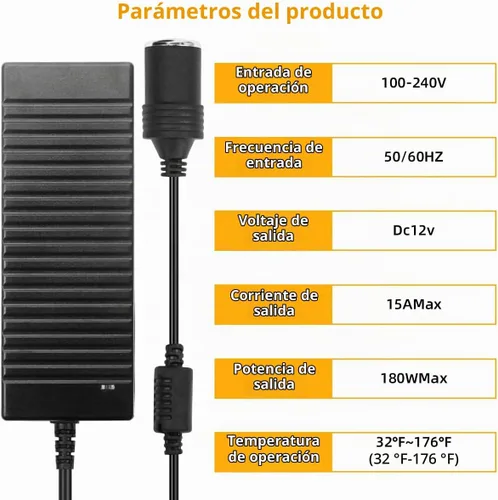 Vista 6 de Convertidor de CA a CC de 180W, adaptador de corriente de 110V a 12V 15A para encendedor de cigarrillos de auto AC/CC, fuente de alimentación