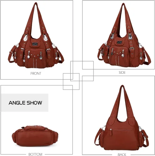 Vista 3 de Angel Kiss Bolsos de mano para mujer, de piel sintética suave, bolsas de hobo grandes para damas, asa superior, bolso de hombro, bolso con asa