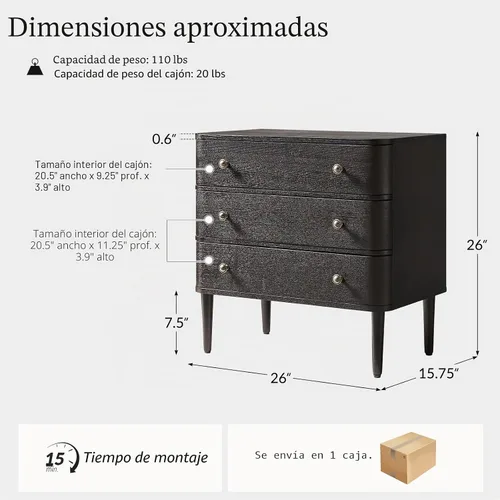 Vista 2 de HULALA HOME Mesa auxiliar moderna con estación de carga, mesa auxiliar de madera de 3 cajones con patas de madera maciza y patas ajustables, mesa