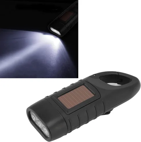 Vista 5 de Hand Crank Solar Flashlight, Rechargeable Survival Light for Outdoor Camping, Hiking, Emergency, Plastic 4.9x1.8in