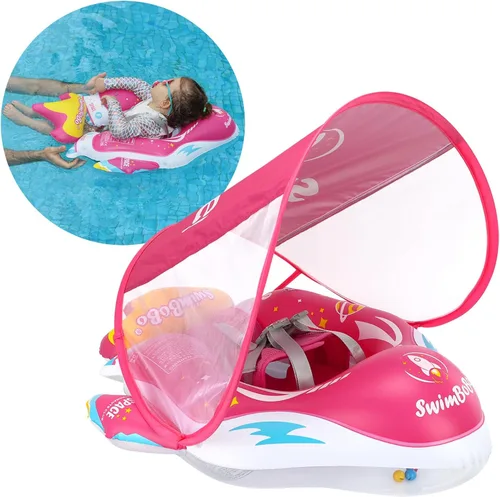 Vista 8 de Free Swimming Baby Flotador de piscina para bebés inflable con toldo solar, flotador de natación para bebés con esponja de seguridad y soporte