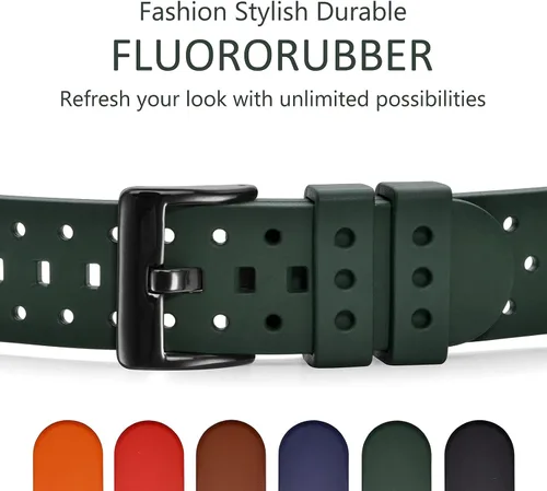 Vista 7 de WOCCI Correas de reloj de goma FKM ventiladas (no de silicona), correas de fluorogoma para relojes de buceo, liberación rápida, hebilla de acero