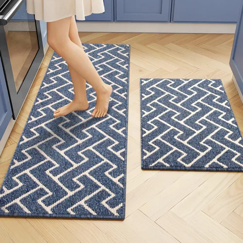 Vista 10 de Juegos de alfombras de cocina de 2 piezas - Alfombras de cocina antideslizantes coloridas para piso - Gruesas, alfombra decorativa de piso de cocina
