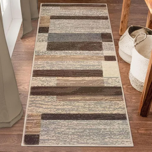 Vista 15 de Superior - Alfombra de pasillo, reverso de yute, moderna, geométrica, para dormitorio, oficina, sala de estar, entrada, suelo de madera dura