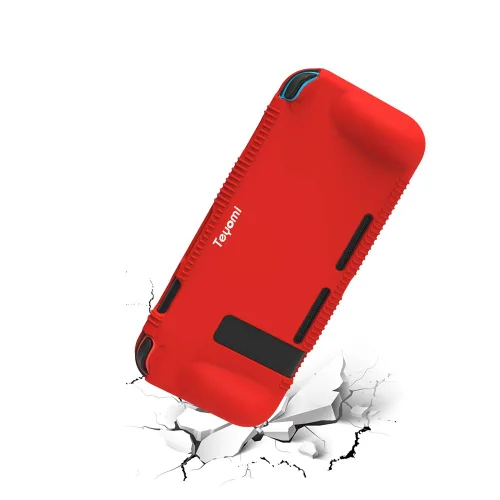 Vista 4 de Teyomi Protective Silicone Case for Nintendo Switch, Grip Cover with Tempered Glass Screen Protector, 2 Storage Slots for Game Cards