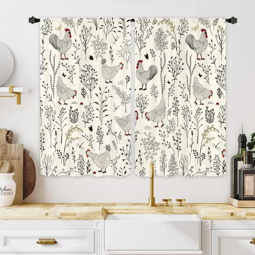 Vista 10 de Miyotaa - Cortinas rústicas de granja con diseño de pollo para cocina, 2 paneles, 27.5 pulgadas de ancho x 39 pulgadas de alto, bolsillo