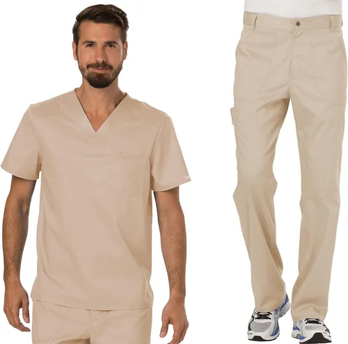 Vista 19 de Cherokee Conjunto de uniforme médico prémium para hombre, cuello en V y Azul Caribe