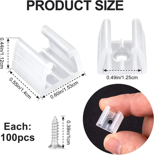 Vista 2 de Pndeyo Clips de tira de luz LED con tornillos, 100 piezas, clips de luz de cuerda para exteriores, clips de montaje de neón, soporte de abrazadera