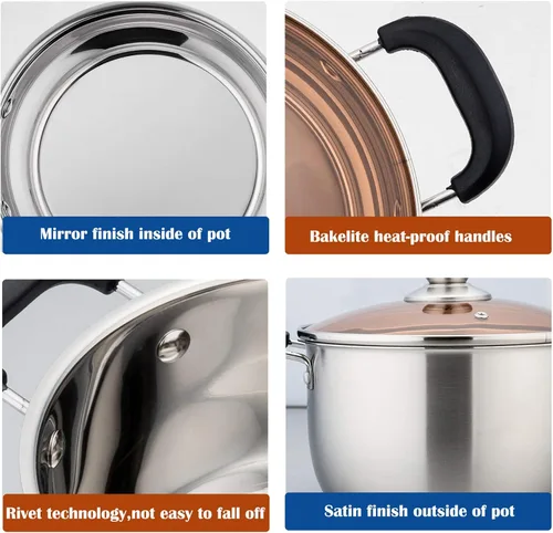 Vista 5 de P&P CHEF Olla de 3 cuartos de galón con tapa, olla de cocina de acero inoxidable para sopa, asas dobles a prueba de calor con tapa visible, apta