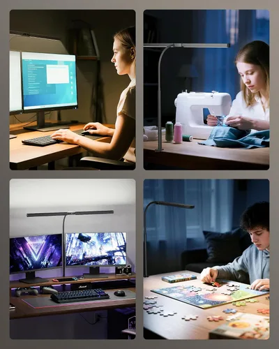 Vista 8 de Lámpara de escritorio de cuidado ocular ONLYWIN con abrazadera, barra de luz de escritorio LED para monitores duales, lámpara de mesa de cuello