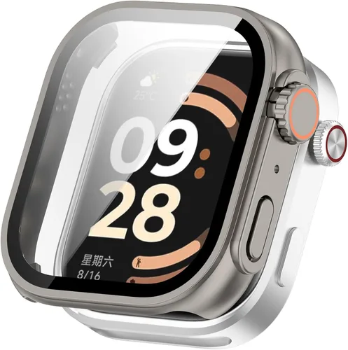 Vista 5 de FitTurn Funda protectora de pantalla compatible con Redmi Watch 6 Watch con funda de vidrio templado HD, marco de color [cobertura completa 3D]