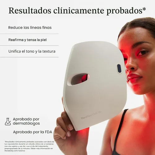Vista 2 de TheraFace Therabody Mask Glo - Mascarilla LED inalámbrica para el cuidado de la piel con luz roja/azul/infrarroja y masaje relajante para el cuero