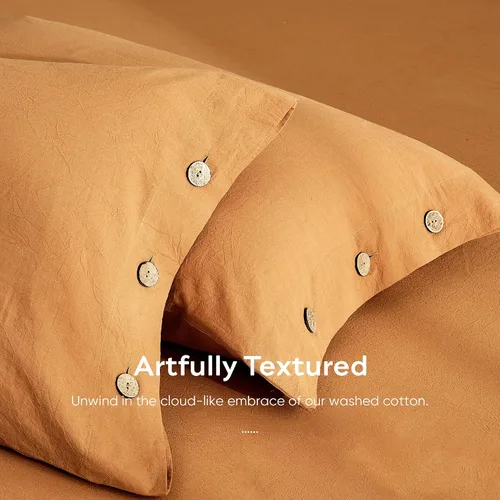 Vista 6 de JELLYMONI Juego de fundas de almohada estándar de 100% algodón lavado, paquete de 2 fundas de almohada transpirables con textura similar al lino