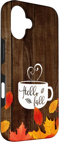 Vista 3 de Hello Fall - Taza de café para iPhone 16, diseño de hojas de otoño