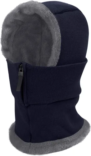 Vista 4 de Pasamontañas de invierno con forro polar para mujer, resistente al viento, cálido, de punto, cubierta completa con capucha