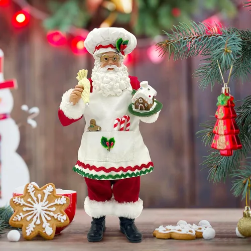 Vista 4 de Estatua de Santa Chef de Cocina de 11 Pulgadas con Casa de Jengibre, Figura de Santa de Resina Decoración Navideña Adorno Regalo de Navidad