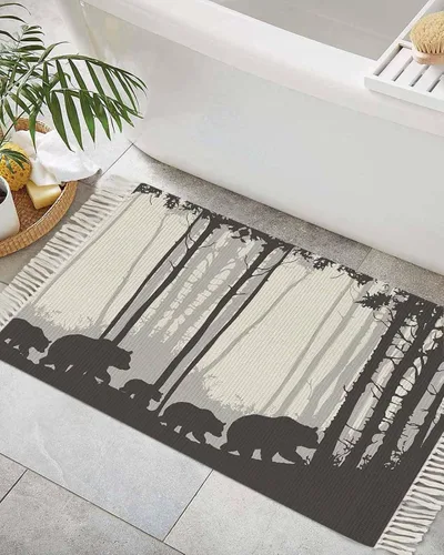 Vista 20 de Beige Gray Brown Entryway Rug 2X3 Ft Bathroom Mat, Washable Woven Abstract Ombre Art Throw Carpet with Tassel, Non-Shedding Vintage Minimalist