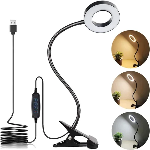 Vista 8 de Brokimis Lámpara de escritorio de protección ocular con clip LED para leer Negro con adaptador