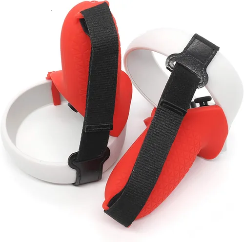 Vista 3 de Oculus Quest 2 VR Glasses Accessories Set Half Pack Silicone Handle Cover and Lash (RED)
