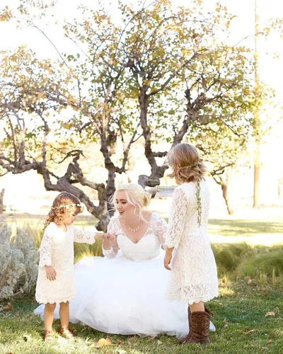Vista 4 de Vestido de niña con flores, vestido de encaje con manga de 34