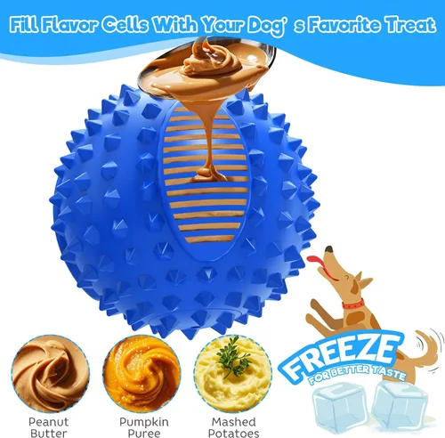 Vista 5 de petizer Bolas para Perros con Pispito de 3" para Masticadores Agresivos, Bola Estimula Mordida Duradera e Interactiva con Picos, Juguete