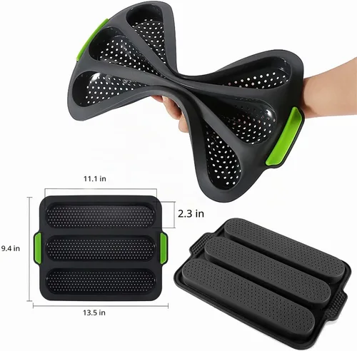 Vista 2 de Molde de silicona para baguette antiadherente, 3 ondas, pan francés para hornear (gris B)