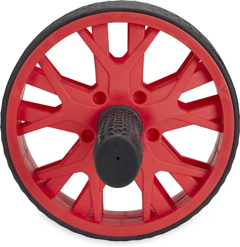 Vista 2 de New Balance Ab Wheel - Rodillo abdominal con ruedas antideslizantes con asas de agarre seguro, negro/rojo