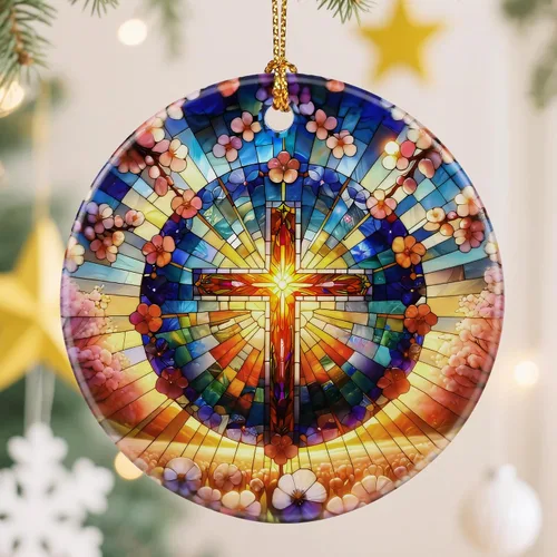 Vista 8 de Adorno de Cruz Católica, Adornos de Navidad Cristianos, Adornos de Árbol de Navidad, Decoración Religiosa de Vacaciones Regalos para Cristianos