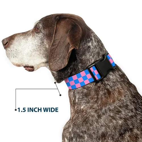 Vista 7 de Collar de clip de plástico BUCKLE-DOWN Checker – Color Negro/Rosa – 1/2" de ancho – Compatible con cuello de 9 – 15" – grande
