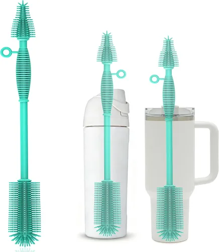 Vista 7 de Cepillo de silicona para botellas, doble cara con mango resistente, fácil de limpiar y cepillo sin arañazos para biberones, biberones deportivos