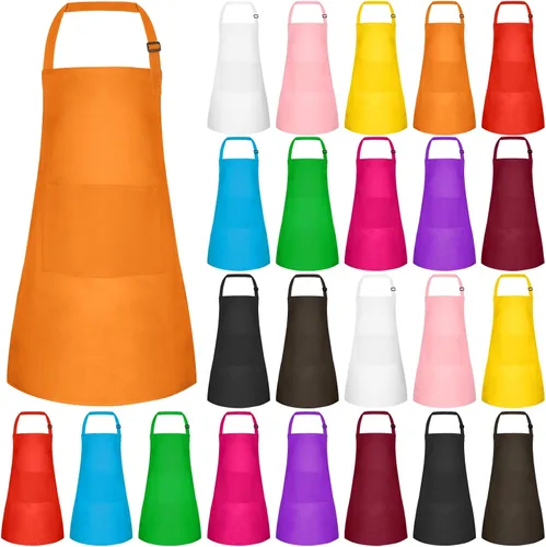 Vista 13 de Morcheiong Paquete de 8/12/24 delantales ajustables para niños al por mayor con 2 bolsillos, delantal para niños pequeños, delantales de pintura