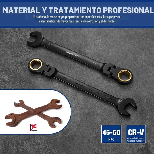 Vista 3 de WORKPRO Juego de llaves de trinquete de 22 piezas con cabezal flexible de 180°, diente antideslizante, juegos de llaves combinadas con caja