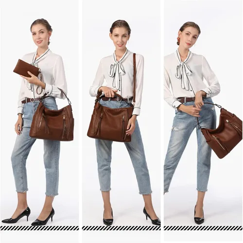 Vista 6 de Realer Handbags for Women Hobo Bags Large Crossbody Shoulder Bag Vegan Faux Leather, with HolsterWallet