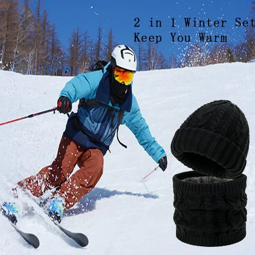 Vista 5 de Bufanda y sombrero infinito para invierno, calentador de cuello de doble capa, forro polar, bufandas circulares