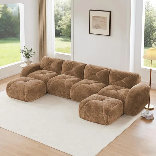 Vista 16 de Sofás modulares modulares de 110.6 pulgadas para sala de estar, sofá moderno de terciopelo sin hueso, no requiere montaje, cómodo sofá sin hueso