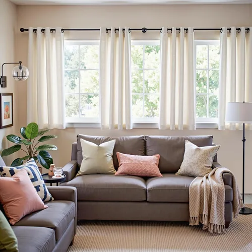 Vista 6 de Jinchan - Cortinas de lino texturizadas para sala de estar, con ojales en la parte superior; juego de cortinas ideal para dormitorio, sala de estar