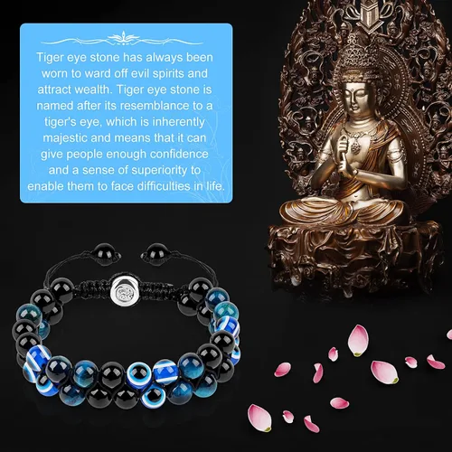 Vista 11 de Pulsera de triple protección, ojo de tigre malvado de ojo y obsidiana negra de 0.315 in, pulsera curativa para hombres y mujeres, pulsera curativa