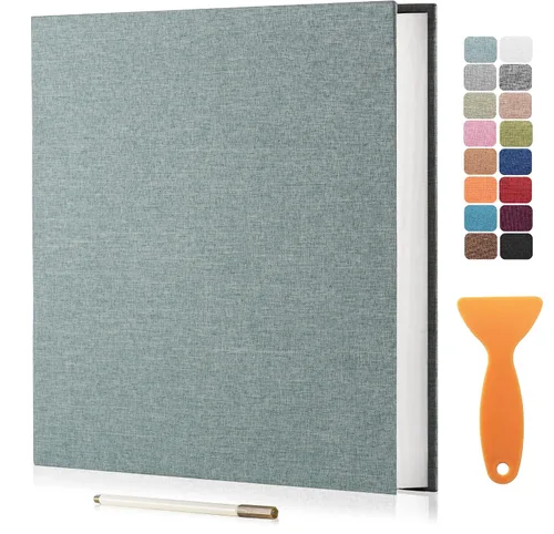 Vista 10 de Álbum autoadhesivo para fotos de 4 x 6 pulgadas, álbum de recortes con cubierta de lino magnética, 30 páginas adhesivas en blanco, para familiares